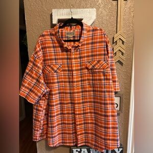 Duluth Trading Co. Orange Blue and White Plaid Short Sleeve Plaid Men’s Size 3XL